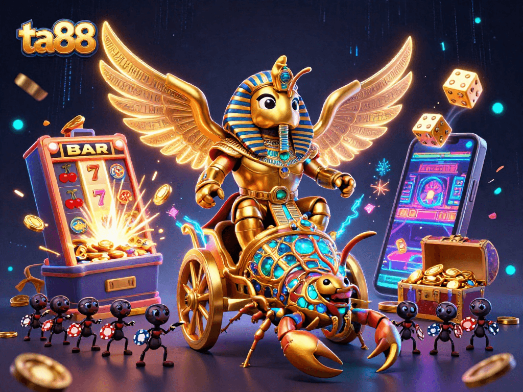 Experience thrilling wins at ta88 with a 3D scene full of vibrant casino elements and excitement.