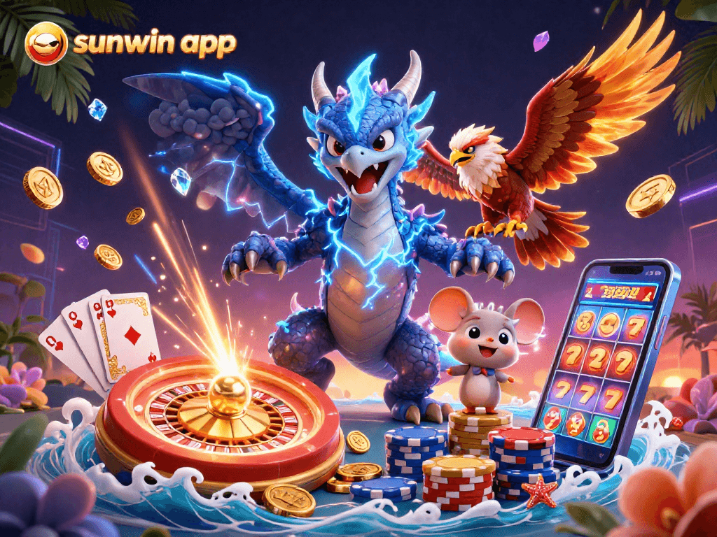 Engage with the thrilling sunwin app experience through this dynamic casino illustration.