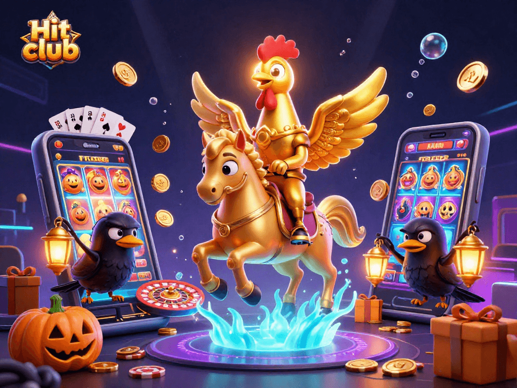 Engage in exciting gaming at Hit club with a colorful casino scene featuring dynamic characters and vibrant elements.