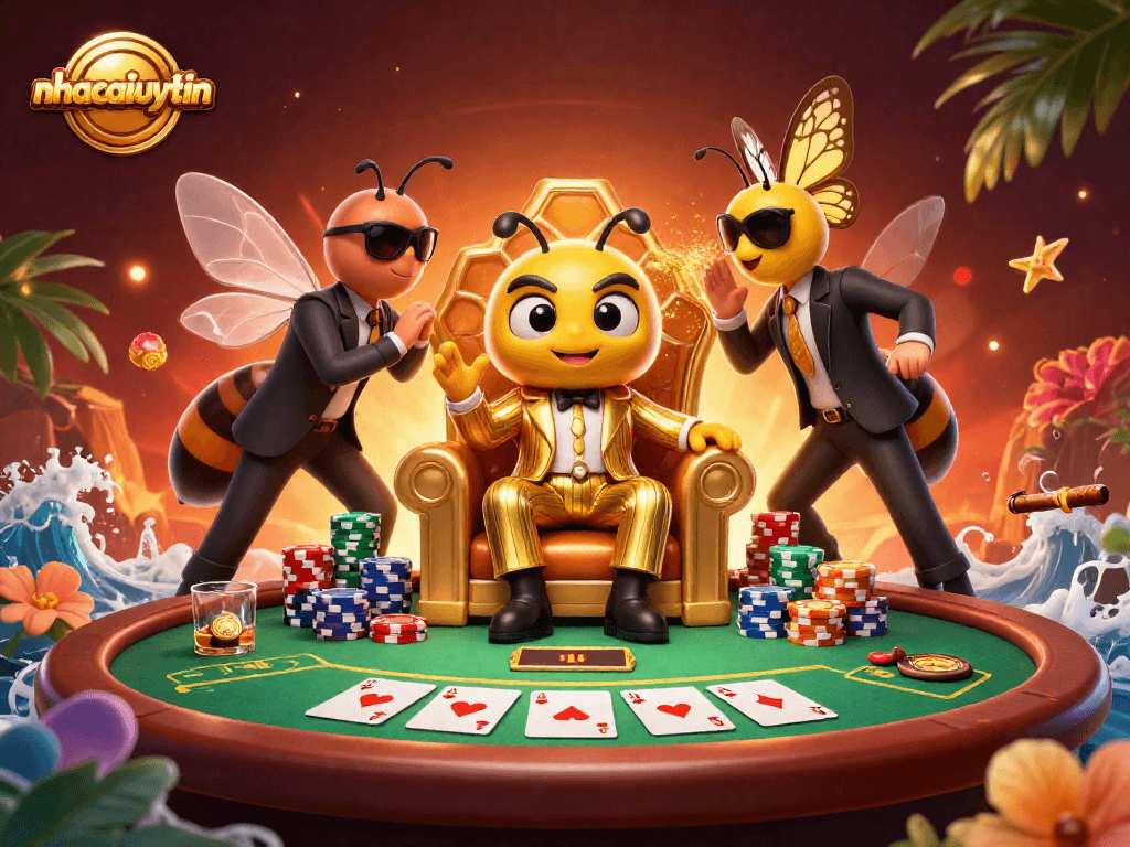 Engage in the world of nhacaiuytin with a dynamic poker scene featuring a bumblebee mob boss.
