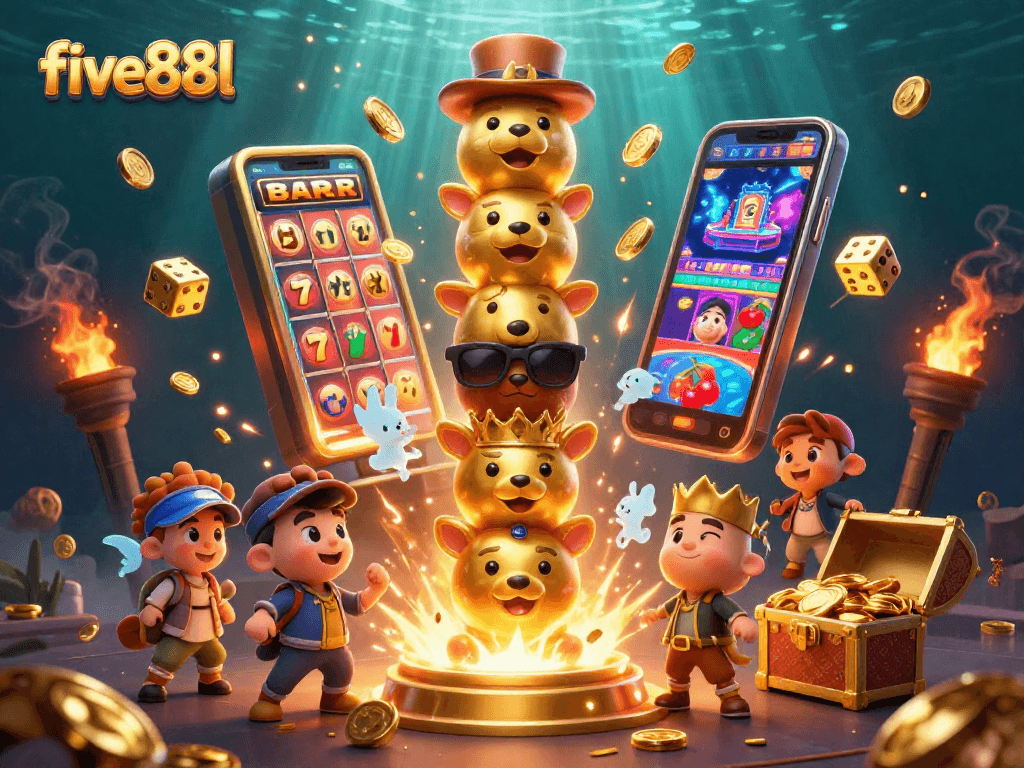 Engage in thrilling gameplay at five88l with dynamic casino elements and vibrant totem art.