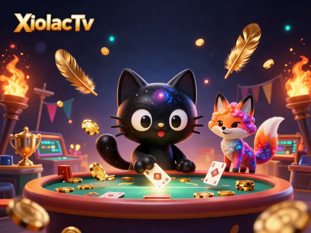 XoilacTv captivates viewers with a charming cosmic cat at a vibrant sports betting table, surrounded by golden tokens.