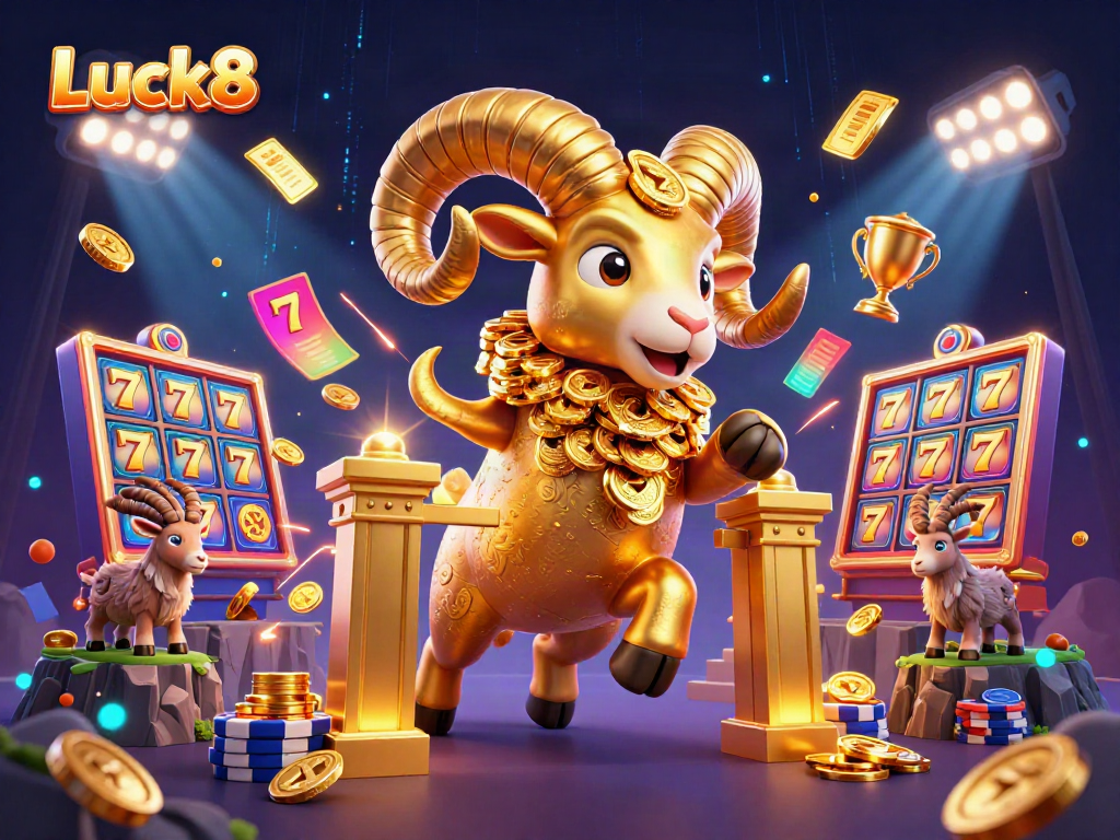 Experience thrilling gaming action with Luck8's golden ram and vibrant slots.