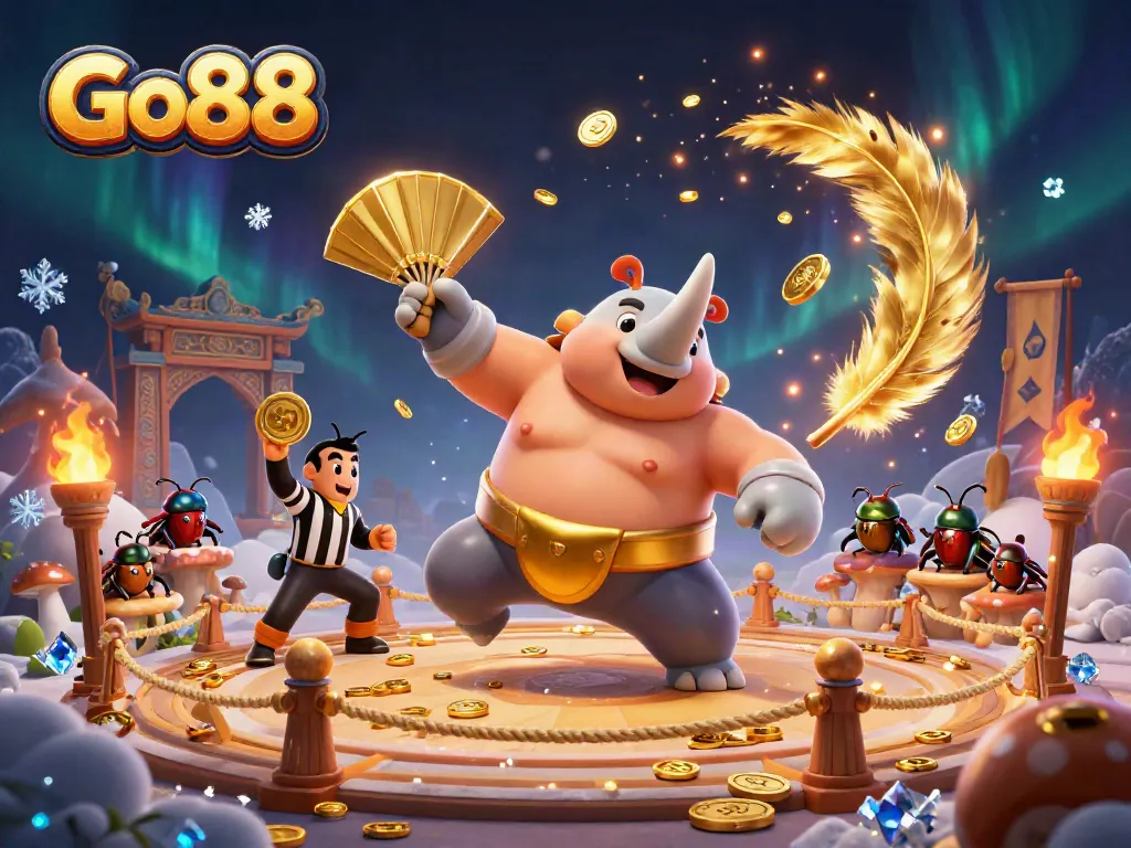 Engage in thrilling gameplay with Go88 as a powerful rhinoceros beetle champion unleashes coins!