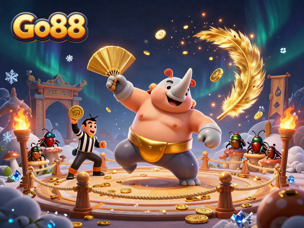 Engage in thrilling gameplay with Go88 as a powerful rhinoceros beetle champion unleashes coins!