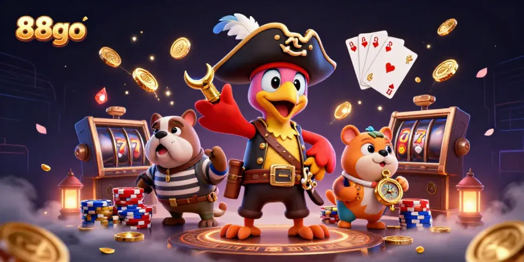 Engage with 88go's thrilling casino adventures featuring vibrant 3D characters and sparkling game elements.