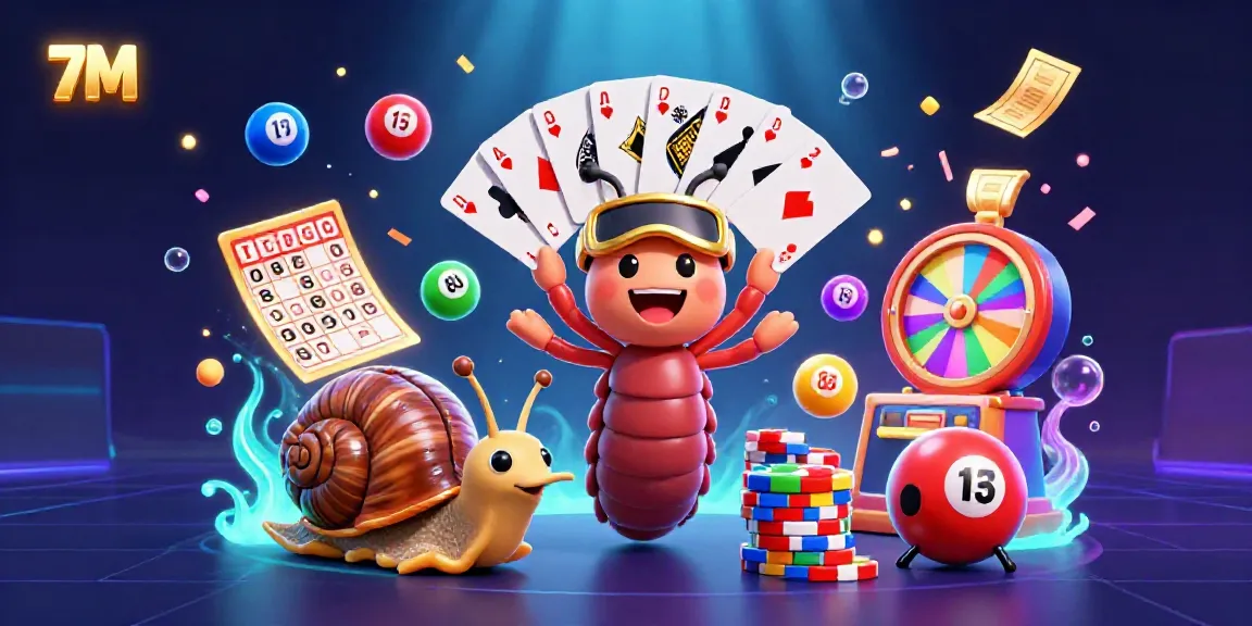 Engage in thrilling games at 7M with lively cartoon characters celebrating wins surrounded by vibrant casino elements.