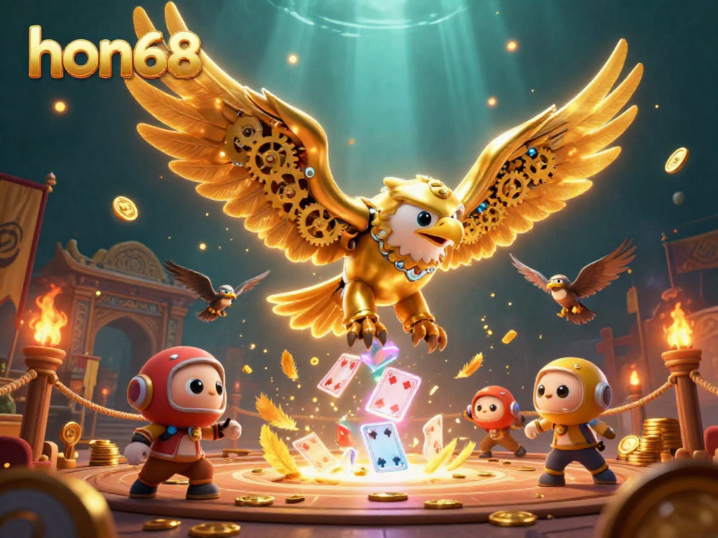 hon68 showcases immersive gambling with a dynamic scene featuring a cybernetic eagle in action.