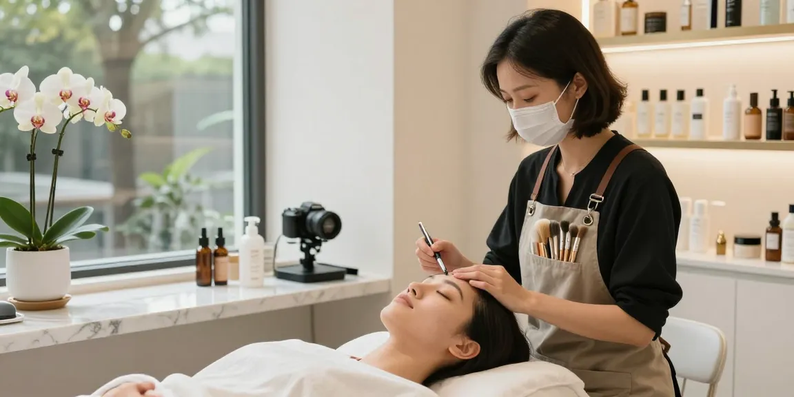 Beauty Salon Colchester with a stylist applying a facial treatment to a client in a serene, elegant environment.