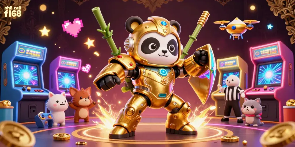 Place bets with nhà cái f168 while enjoying the vibrant 3D casino atmosphere featuring animated characters and game elements.