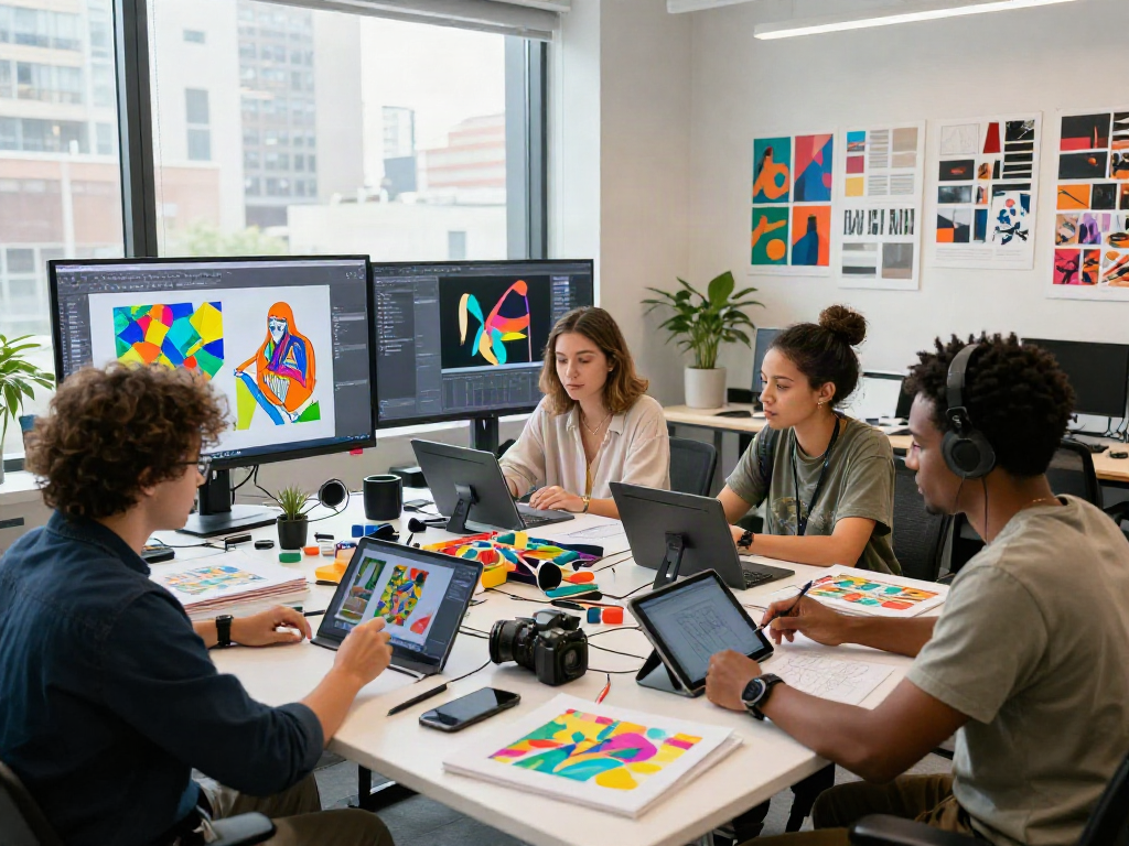 Expert collaboration on nsfw ai digital art projects in a vibrant studio