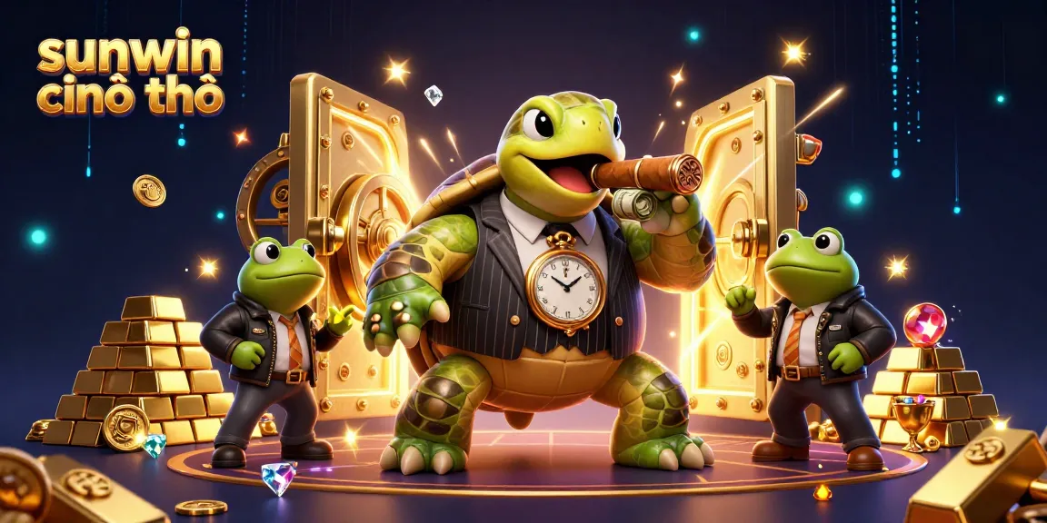 Experience sunwin chính chủ with the snapping turtle mobster and bullfrog enforcers under dazzling riches in this vibrant casino scene.