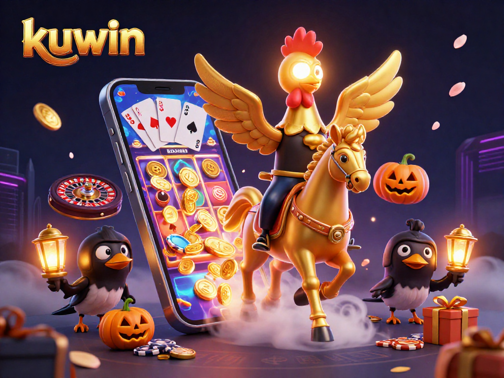Kuwin showcases the exciting world of online gambling with dynamic casino visuals and energetic characters.