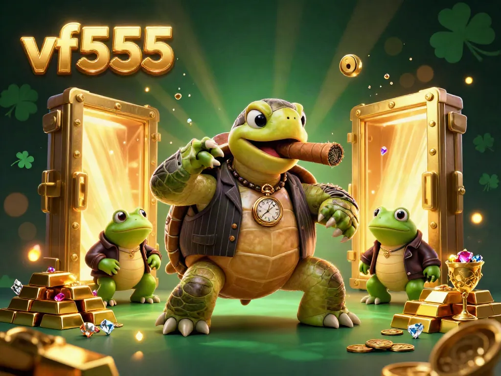 Experience thrilling gameplay with vf555, capturing a dynamic casino scene featuring fun characters and treasures.