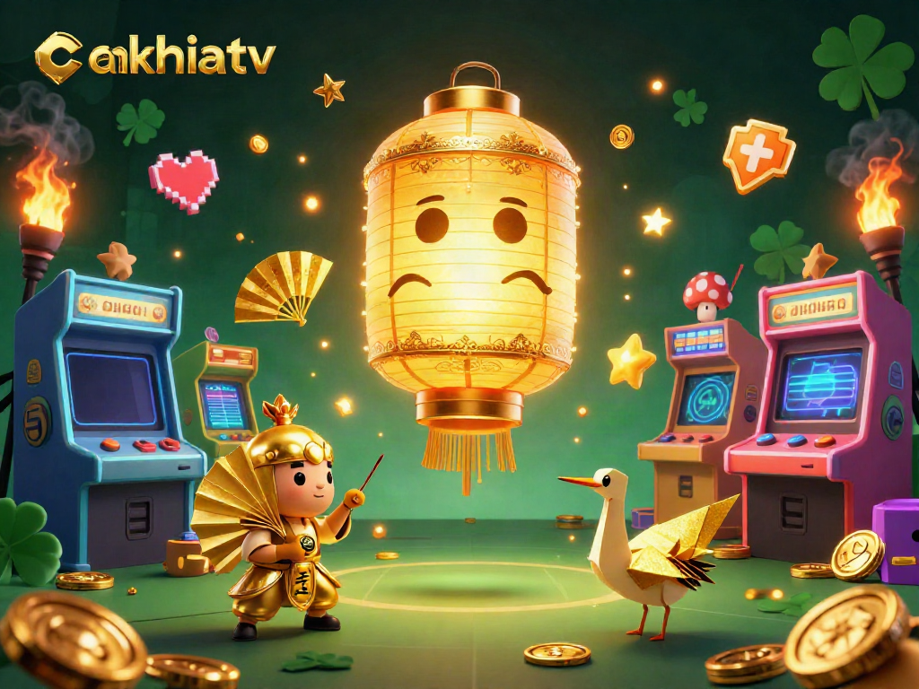 Experience thrilling moments at cakhiatv with colorful gaming elements and dynamic spirit characters in an exciting casino scene.