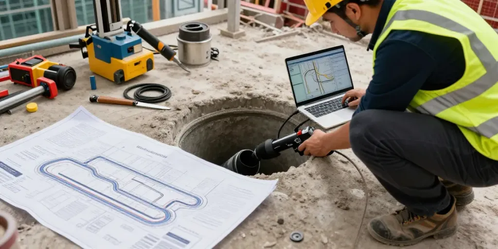 Drainage Surveyors Surrey conducting CCTV camera inspections at construction site