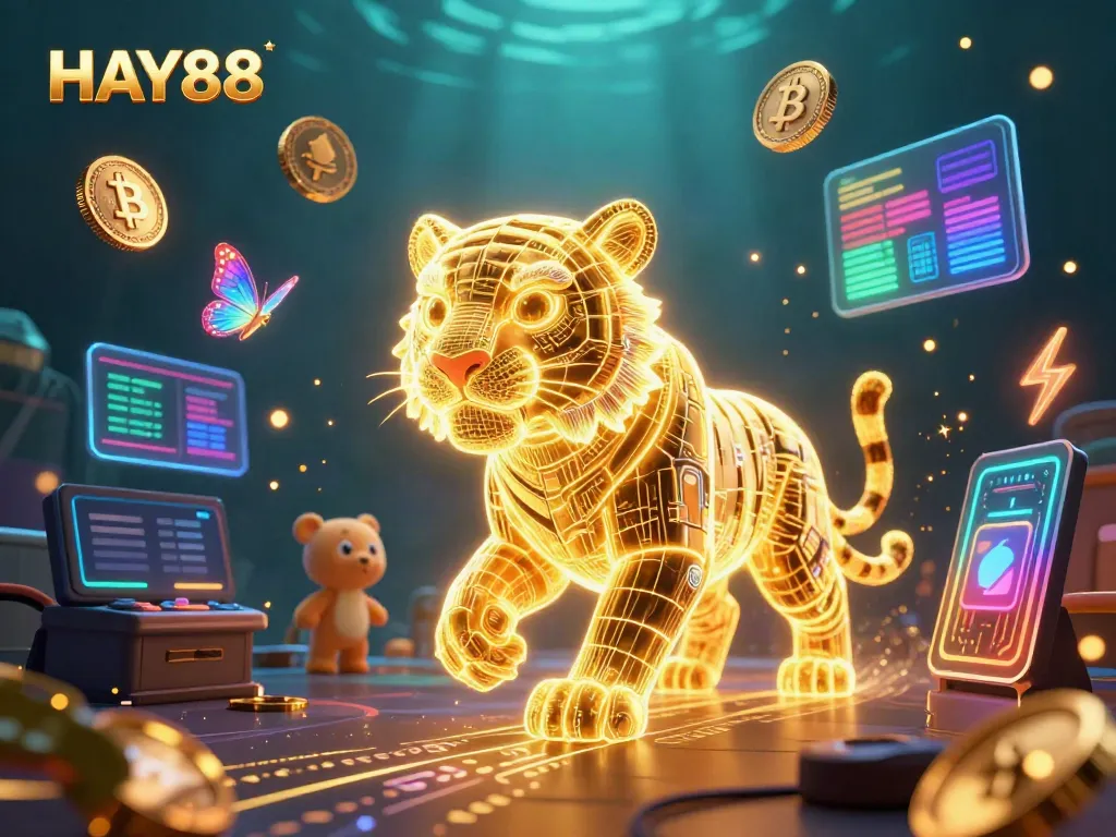Experience the thrilling HAY88 digital casino with its vibrant gaming atmosphere and neon aesthetics.