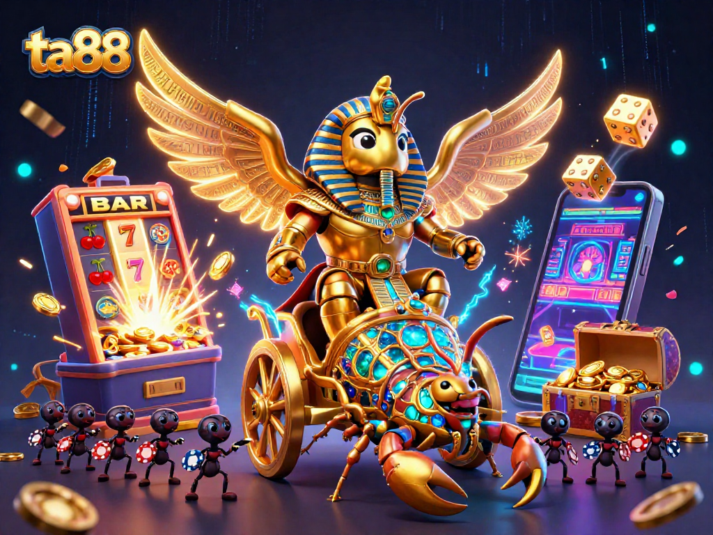 Experience thrilling wins at ta88 with a 3D scene full of vibrant casino elements and excitement.