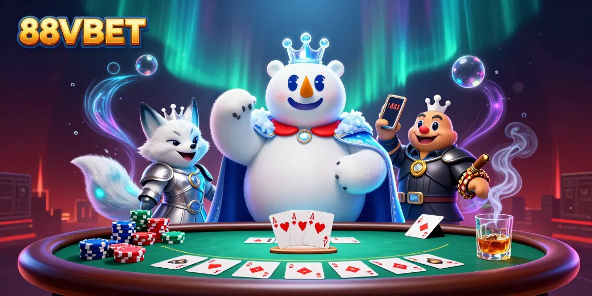 Experience poker excitement at 88VBET with a dynamic scene featuring a polar bear and snow fox.