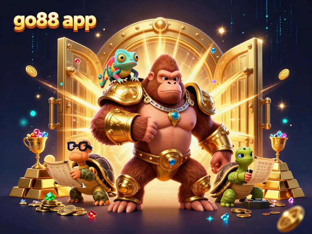 Unleash the excitement with the dynamic go88 app in a vibrant online casino-themed illustration.