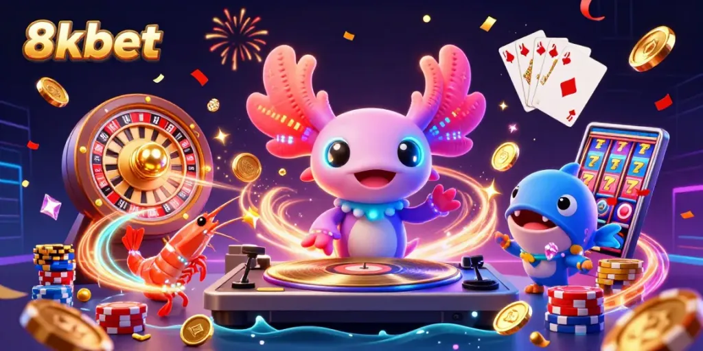 Experience thrilling gameplay with vibrant 8xbet-themed casino illustration packed with excitement.