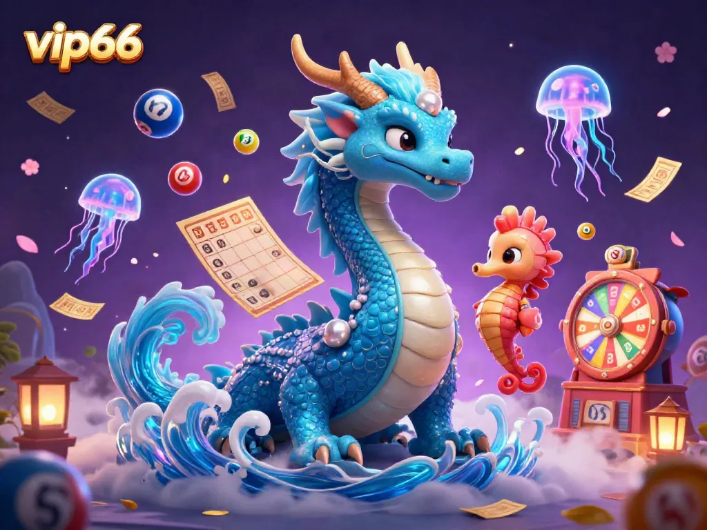 Experience the excitement of vip66 with a vibrant, animated dragon and seahorse knight in a dynamic gambling scene.