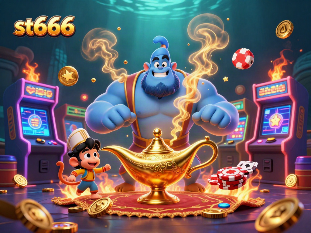 Experience thrilling gaming with st666 featuring a powerful genie and vibrant casino elements.