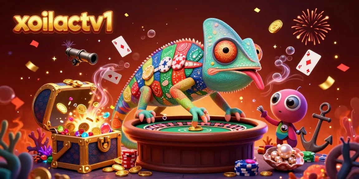 Xoilactv1 chameleon casino owner amidst vibrant underwater theme, capturing golden coins.