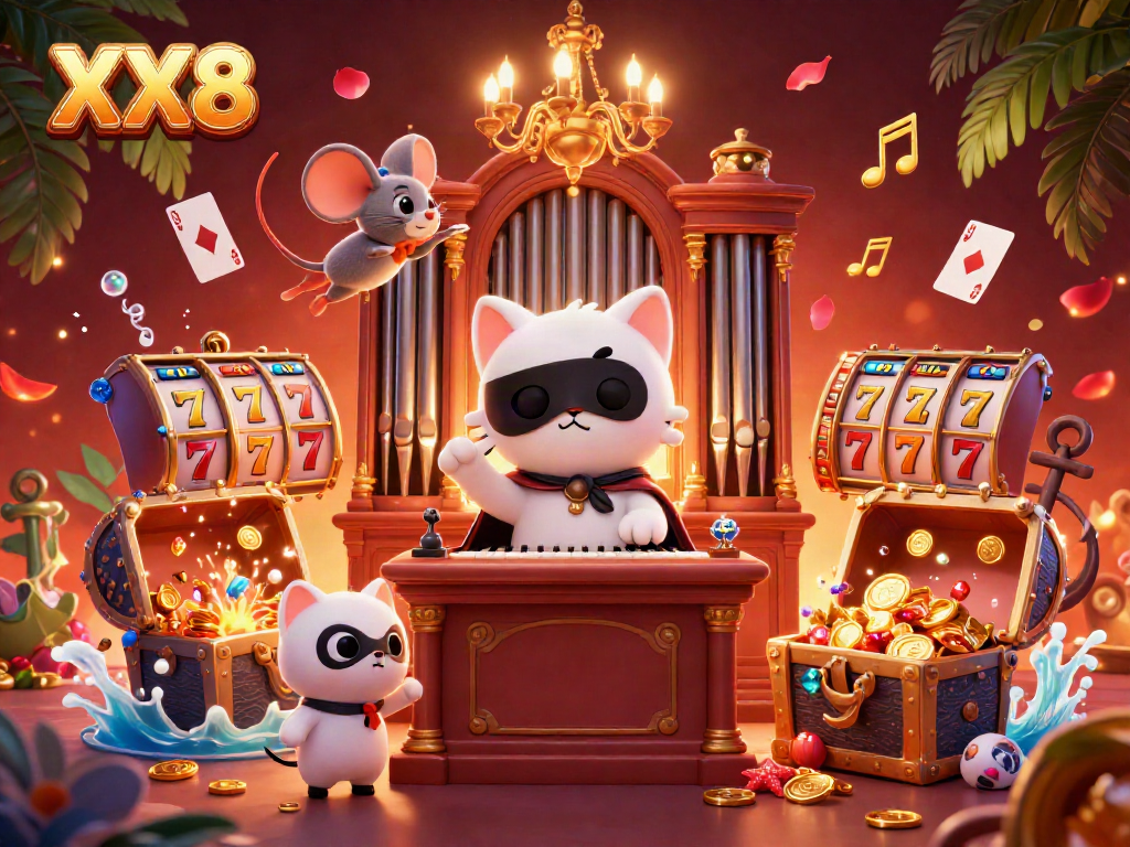 Experience winning moments with XX8 in this vibrant casino scene featuring dynamic characters and elements.