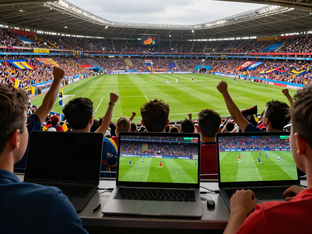 Gavangtv streaming live football match with excited fans using smartphones and tablets.