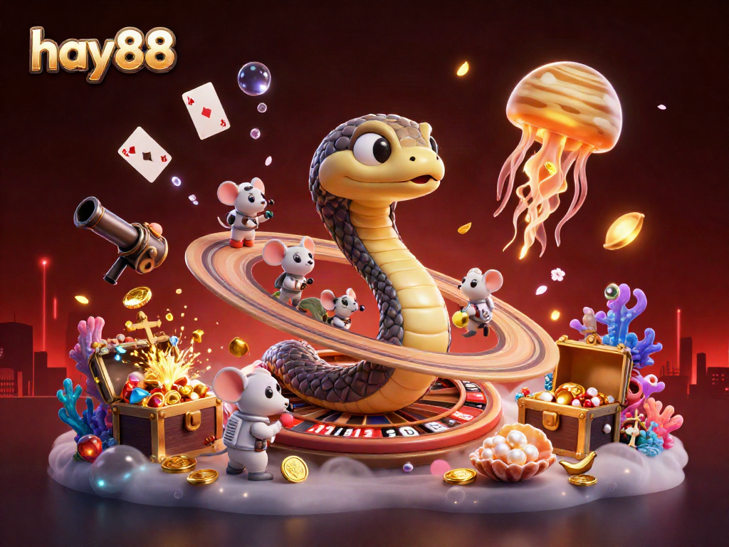 Experience high-stakes bets with hay88 as delightful astronaut mice gamble on cosmic roulette with vibrant creatures.