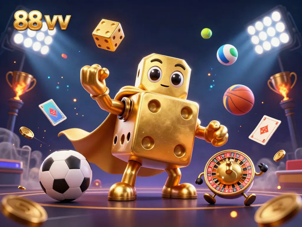 Engage in thrilling gameplay with 88 vv's colorful casino illustration featuring dynamic gaming elements.