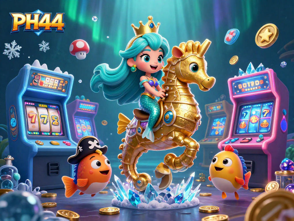 PH44 casino features a vibrant 3D mermaid princess scene with dynamic game elements and sparkling visuals.