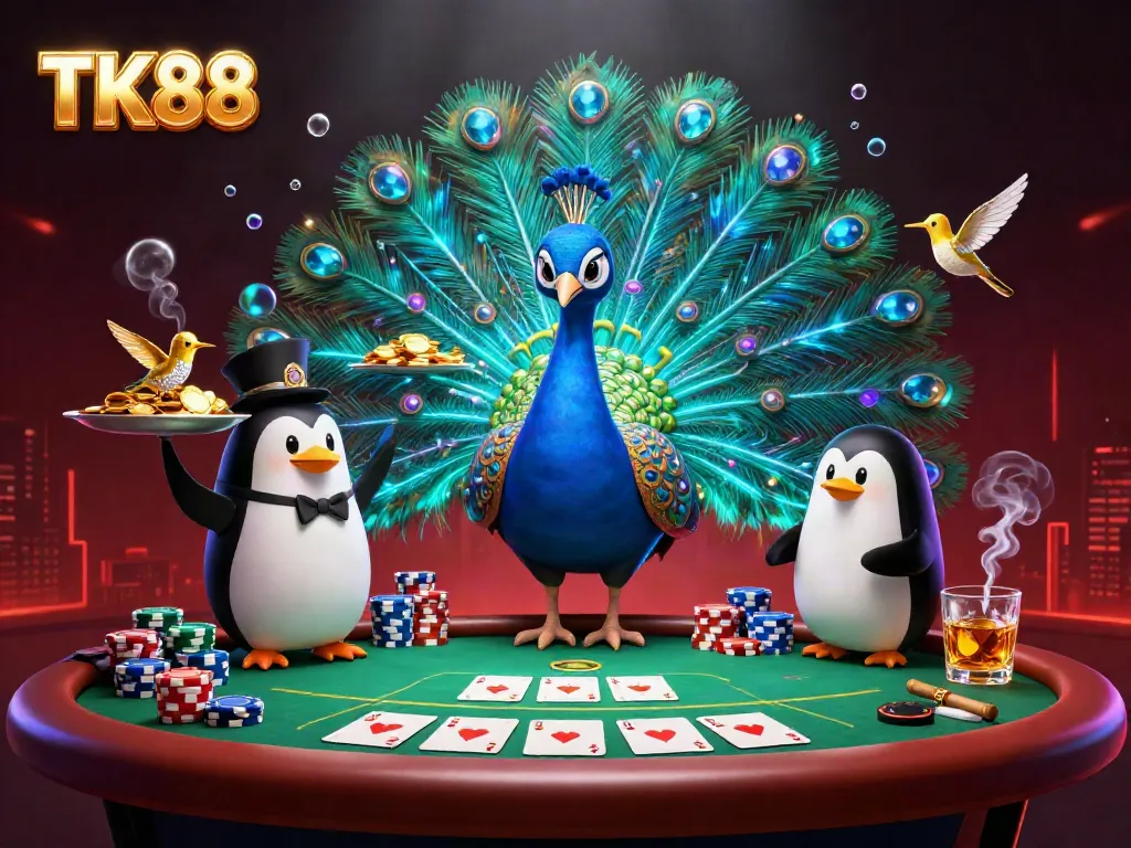 Experience the excitement and glamour of TK88, showcasing 3D beauty and vibrant casino elements.