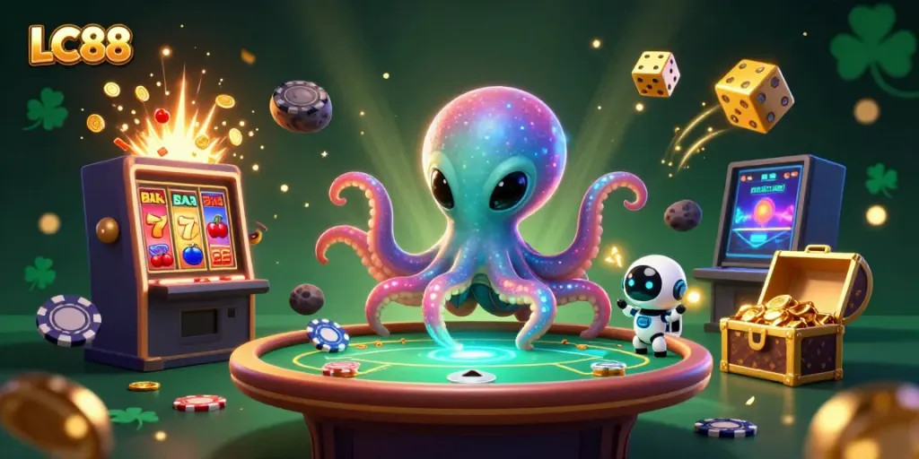 Join the exciting action at LC88 with a vibrant alien octopus gaming scene.