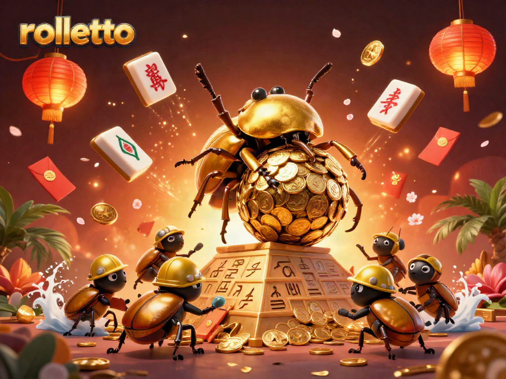 Engage with rolletto's gaming excitement, featuring animated characters and gold-rich casino elements.