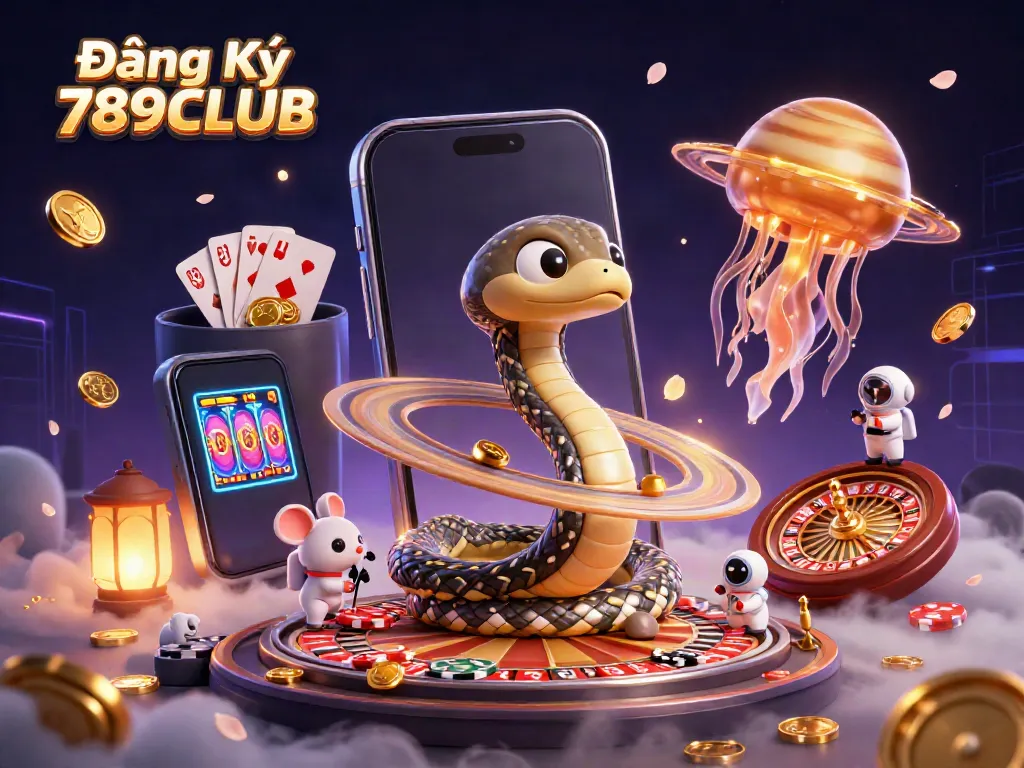 Experience Đăng Ký 789CLUB with a thrilling cosmic casino scene featuring playful astronaut mice and a roulette wheel.