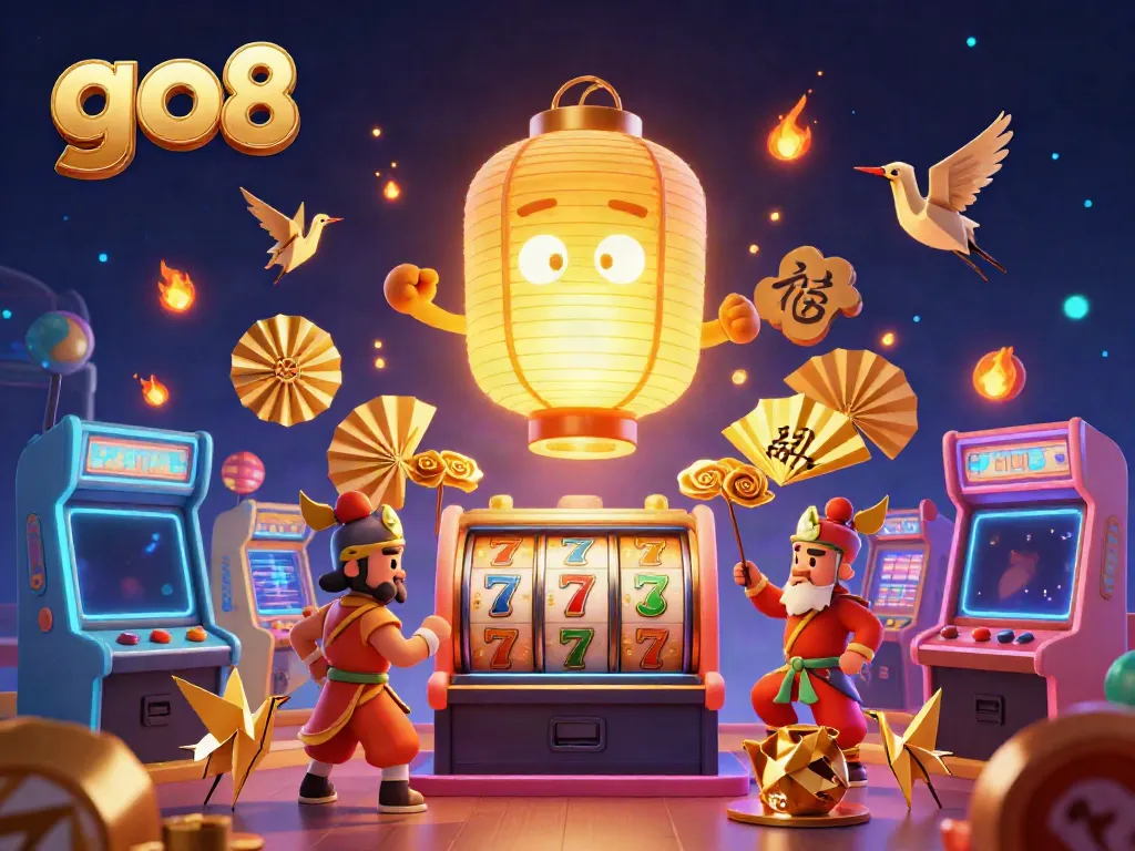 Experience the vibrant energy of go 88 with animated golden slot machines and lucky spirits in a casino setting.