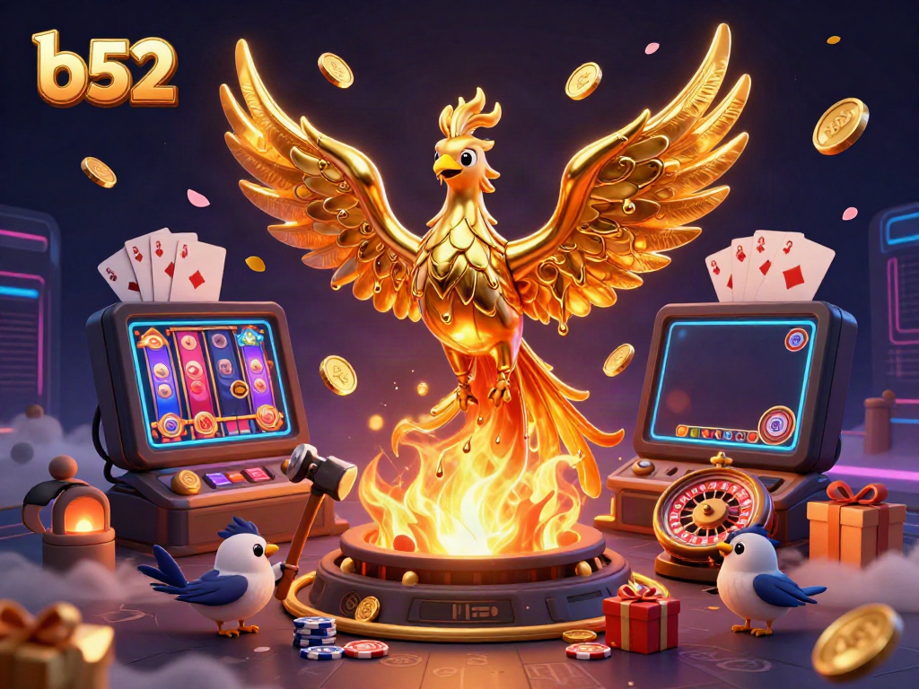 Spin to win at B52's online casino featuring golden phoenix and vibrant gaming elements.