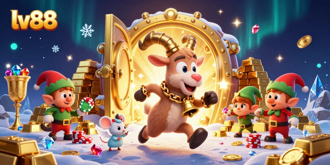 Engage in thrilling games at lv88, featuring a lively holiday-themed casino with festive characters.