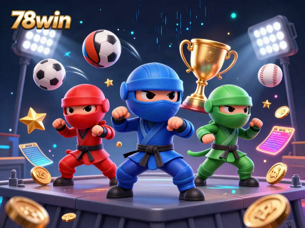 Experience thrilling action in 78win's vibrant 3D casino scene with dynamic sports elements.