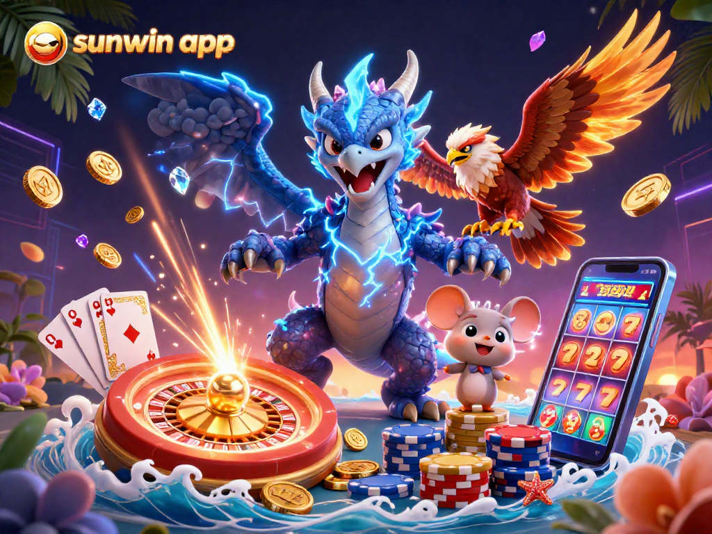 Engage with the thrilling sunwin app experience through this dynamic casino illustration.