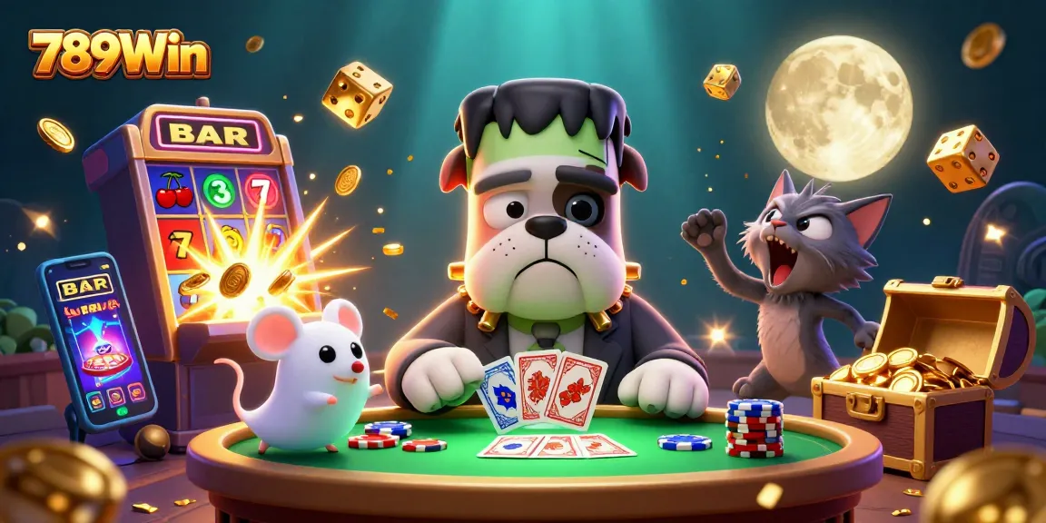 Engage in thrilling gaming at 789Win with a vibrant 3D casino scene featuring unique characters.
