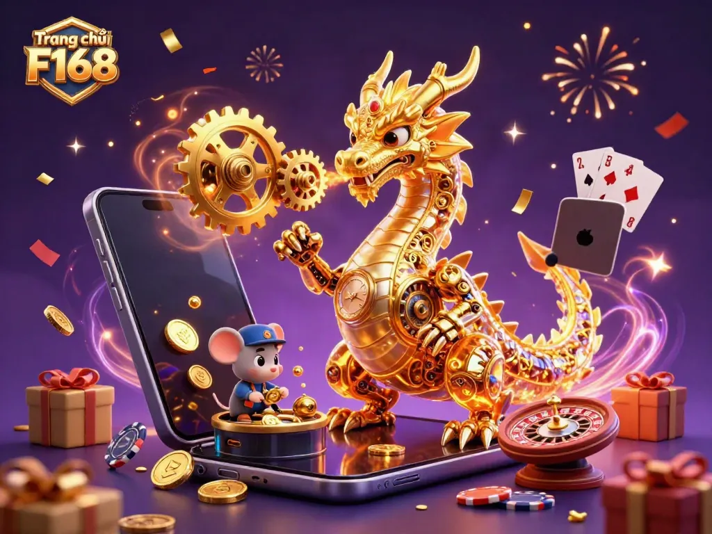 Experience fun and excitement on Trang chủ F168 with a magical 3D dragon and vibrant casino elements.