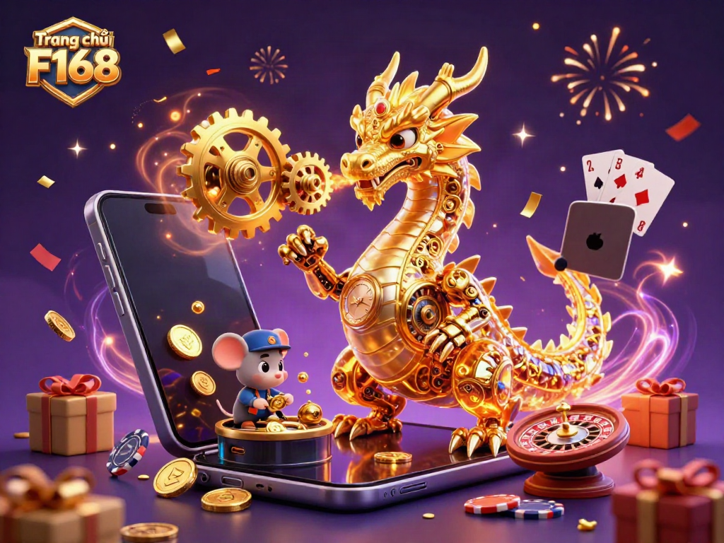Experience fun and excitement on Trang chủ F168 with a magical 3D dragon and vibrant casino elements.