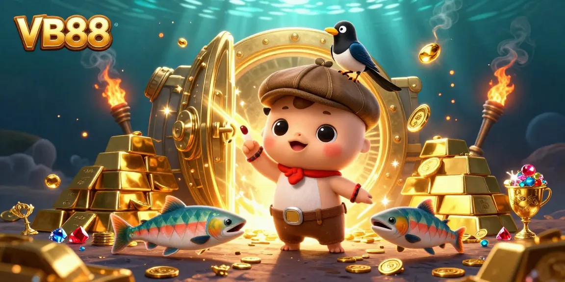 Experience the excitement of VB88 gaming with cute characters and treasure in a vibrant, dynamic 3D scene.