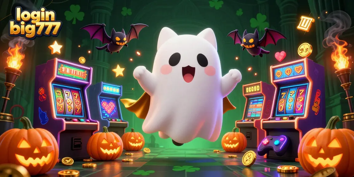 Engage with login big777 in this vibrant illustration capturing a ghost cat and vampire bat amidst a lively casino.