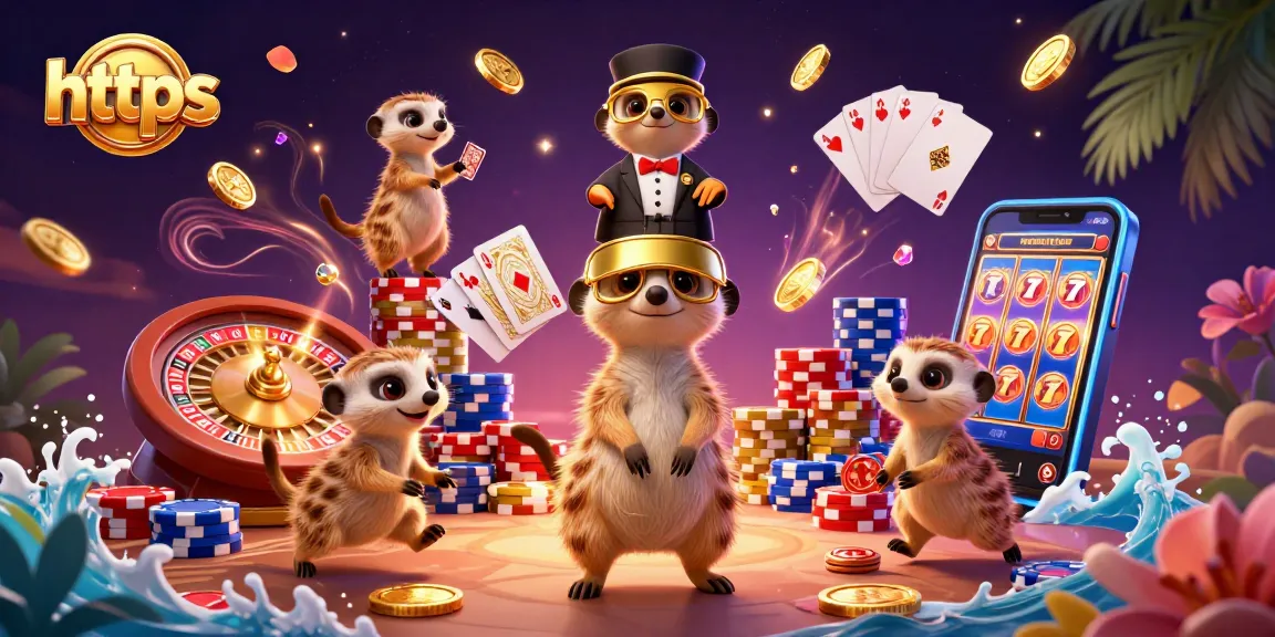 Play exciting games at F8BET's vibrant casino with https, featuring animated meerkat dealers and bustling gambling action.