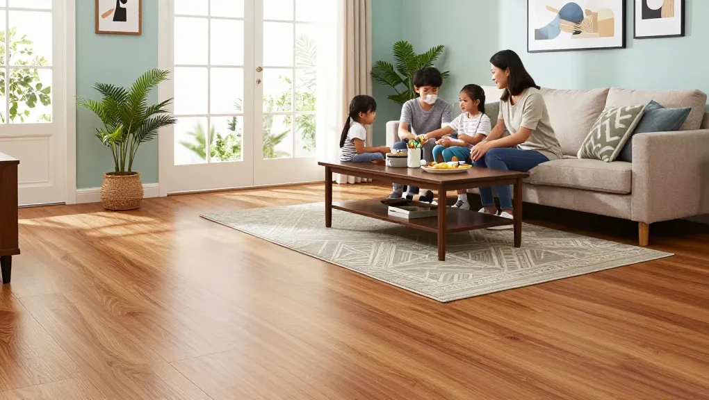 Cozy living room with high quality flooring choices showcasing laminate and engineered wood finishes