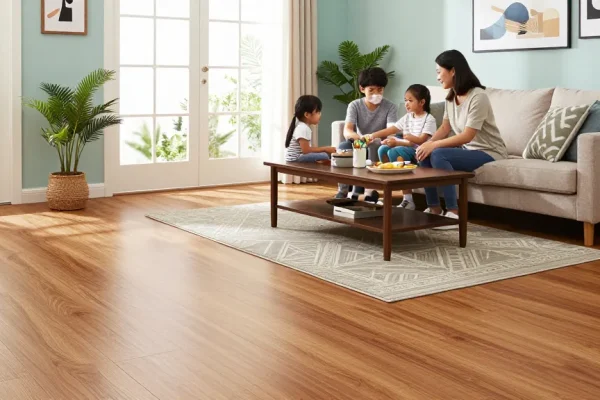 Cozy living room with high quality flooring choices showcasing laminate and engineered wood finishes